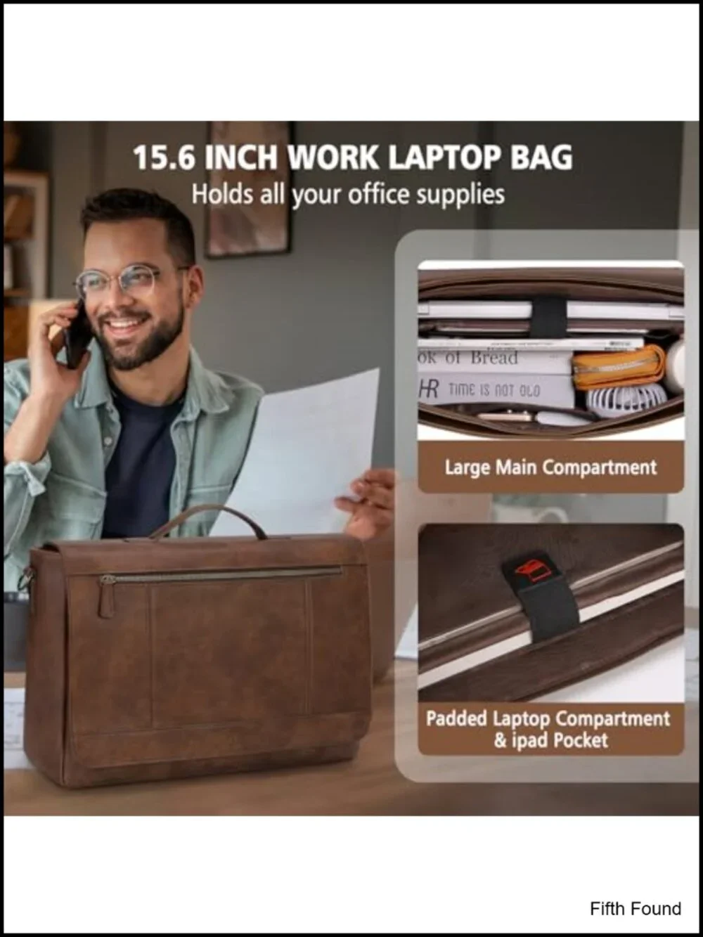 Premium PU Leather Messenger Bag for 15.6